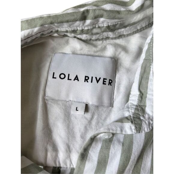 LOLA RIVER STRIPE Button Down SHIRT size L Green White - Picture 5 of 11